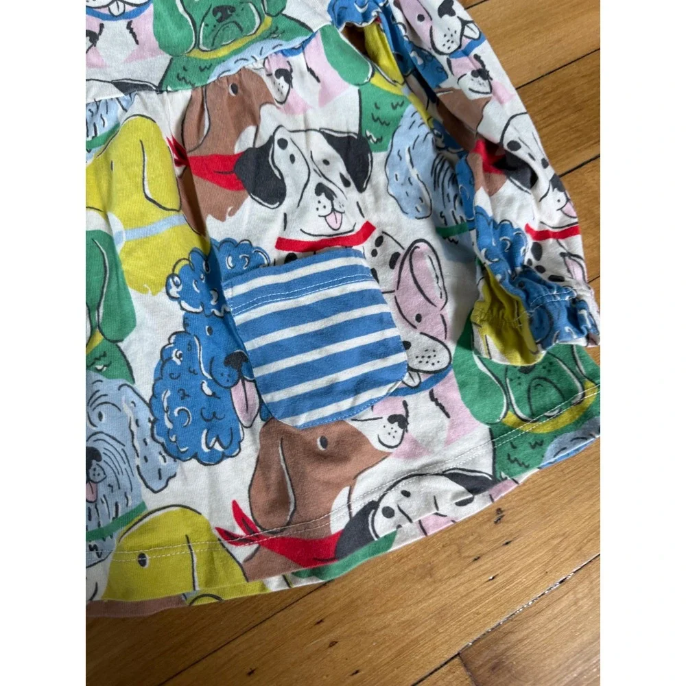 Mini Boden Girls Dog Print Jersey Dress Long Sleeve Multi Color 18-24M G4808